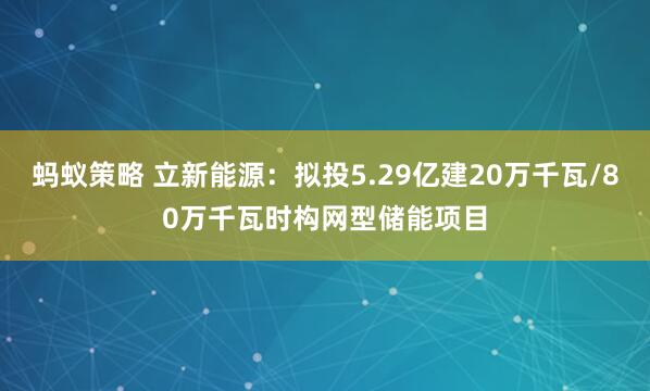 蚂蚁策略 立新能源：拟投5.29亿建20万千瓦/80万千瓦时构网型储能项目