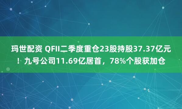 玛世配资 QFII二季度重仓23股持股37.37亿元！九号公司11.69亿居首，78%个股获加仓